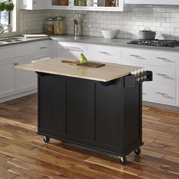 5-1 Kuhnhenn 53.5'' Wide Rolling Kitchen Cart with Solid Wood Top